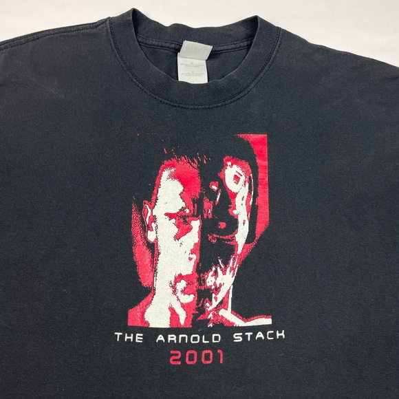 Vtg Arnold Stack 2001 Mens T-Shirt Sz Large Y2K Schwarzenegger Terminator B6 - Picture 3 of 7